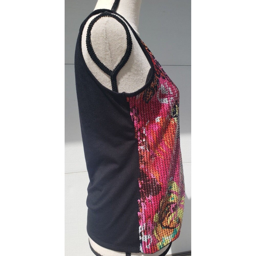 Peter Nygard Women's Sz Small Tank Top Floral Sequin Bold Neon Pink Stretch - Picture 3 of 9